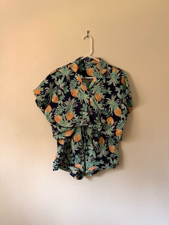 Uniqlo Other - Uniqlo Floral Pineapple Two-Piece Short Set - Navy, Mint & Peach